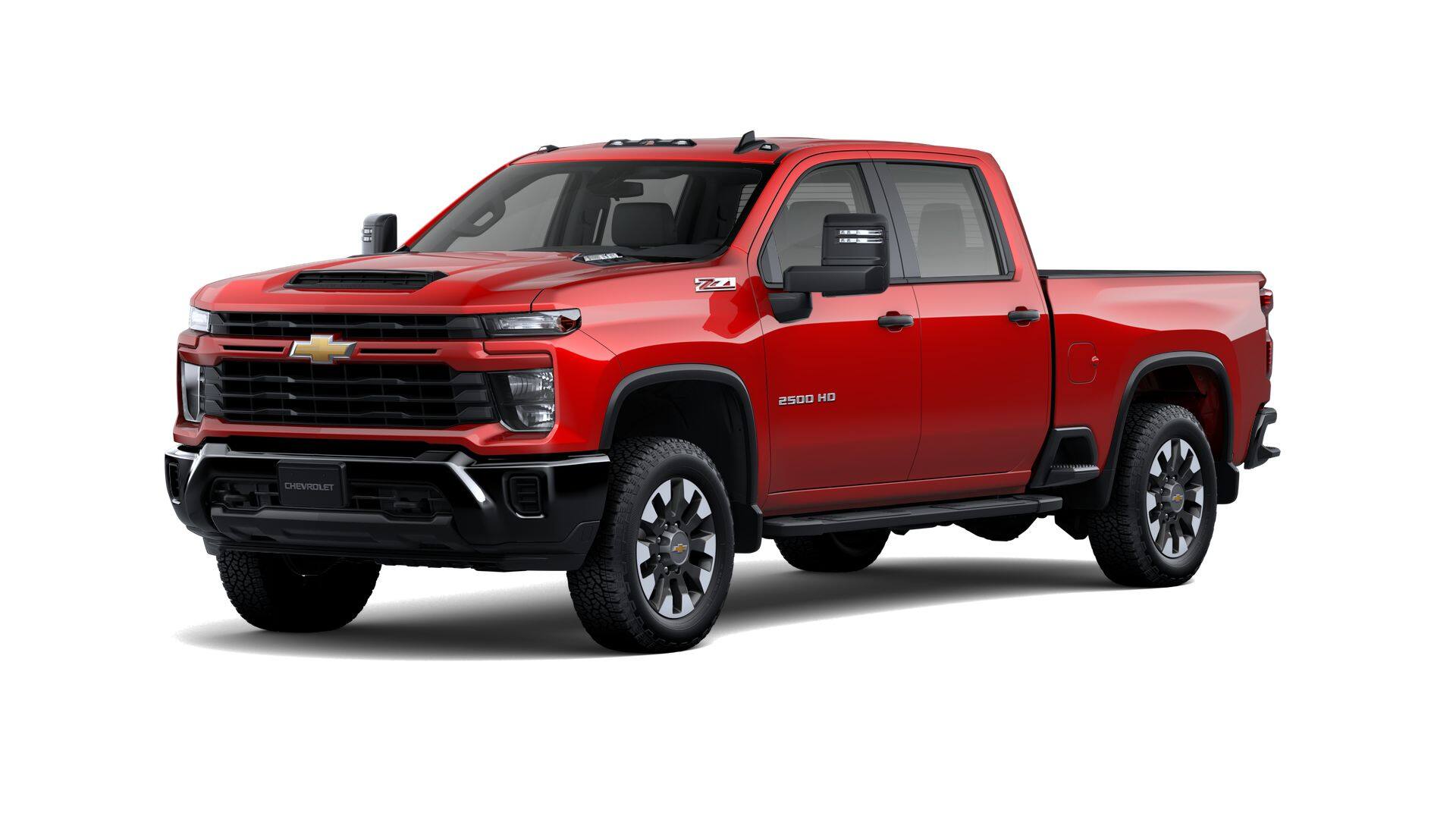 2026 Chevrolet Silverado 2500 HD Custom in Red Hot — front three-quarter view